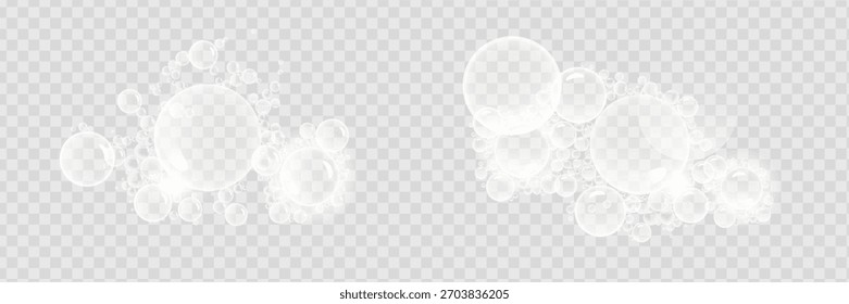 Conjunto de bolhas de sabão coloridas realistas. Bolhas de sabão realísticas e transparentes isoladas no fundo transparente.