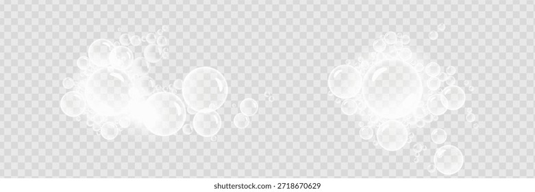 Conjunto de bolhas de sabão coloridas realistas. Bolhas de sabão realísticas e transparentes isoladas no fundo transparente.