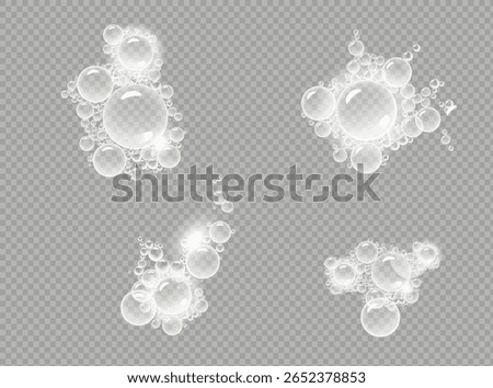Set of realistic colorful soap bubbles. Transparent realistic soap bubbles isolated on transparent background.