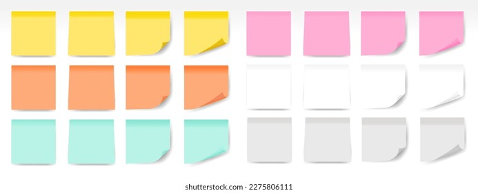 Set of realistic colorful sticks. Isolated note collection with shadows. Collection of notes with shadow. Vector illustration isolated on white background. Vector EPS 10