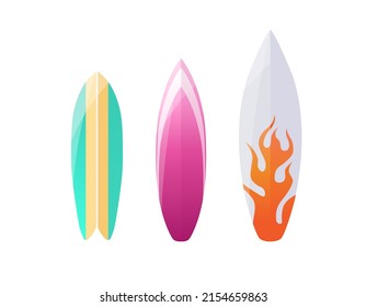 Set of realistic colorful surfboards isolated on white background. Flat vector illustration