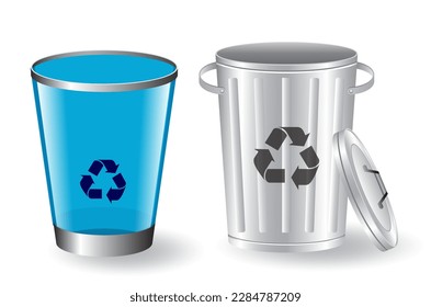 Conjunto de papelera de color realista aislado. vector de pasos