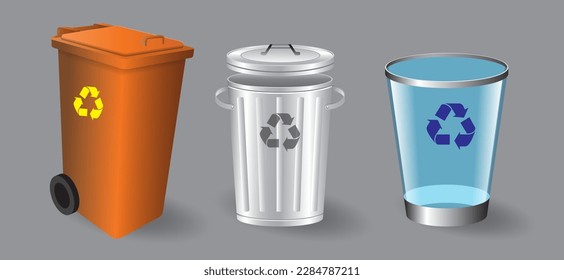 Set of realistic colorful trash bin isolated. eps vector