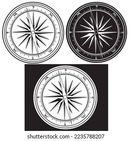 Set of Realistic compass isolated on white background. Vector illustration.

