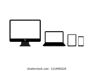 Set of realistic Computer, Laptop, Tablet and mobile phone. Modern flat screen computer monitor