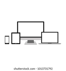 Set of Realistic Computer Monitor, Laptop, Tablet and Mobile Phone with Blank Screen Isolated On White Background