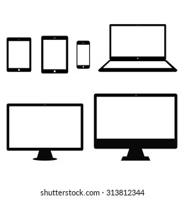 Set of realistic computer monitor, laptop, tablets and mobile phone. Electronic gadgets isolated on white background