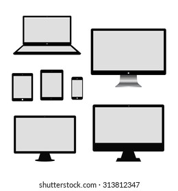 Set of realistic computer monitor, laptop, tablets and mobile phone. Electronic gadgets isolated on white background