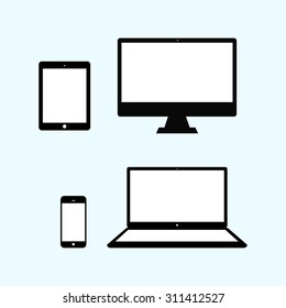 Set of realistic computer monitors, laptop, tablet and mobile phone. Electronic gadgets isolated 