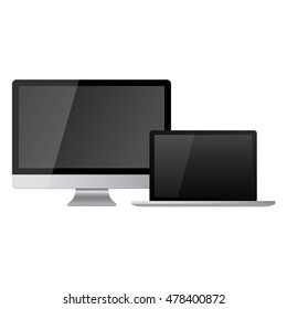 Set of realistic computer monitors, laptops