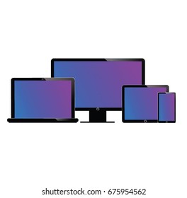 Set of realistic computer monitors, laptops, tablets and mobile phones. Electronic gadgets, isolated, on white background