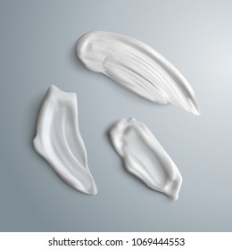 Set of realistic concealer smear strokes. Cosmetic product. Vector make up beauty illustration. 
