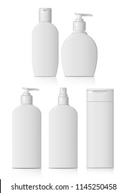 Set of Realistic cosmetic bottle flat form on a white background. Package collection for cream, shampoo, glue. Mock up set for brand template. vector illustration.