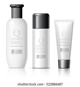 Set of Realistic cosmetic bottle on a white background. Cosmetic package collection for cream, soups, foams, shampoo, glue. Mock up set for brand template. vector illustration.