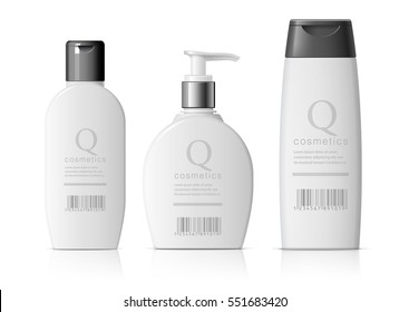 Set of Realistic cosmetic bottle on a white background. Cosmetic package collection for cream, soups, foams, shampoo, glue. Mock up set for brand template. vector illustration.