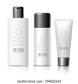 Set of Realistic cosmetic bottle on a white background. Cosmetic package collection for cream, soups, foams, shampoo, glue. Mock up set for brand template. vector illustration.