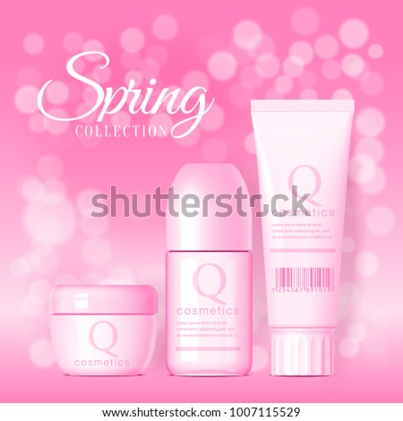Set of Realistic cosmetic bottle. Cosmetic package collection for cream, soups, foams, shampoo, glue. Mock up set for brand template. vector illustration.