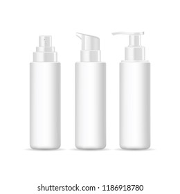 Set of realistic cosmetic containers isolated on white background. Vector mockup for brand template.