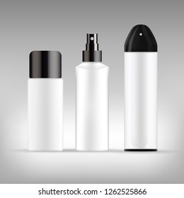 Set of Realistic Cosmetic White Tube Mockup containers isolated on white background. With black lids.
Isolated on gray background.