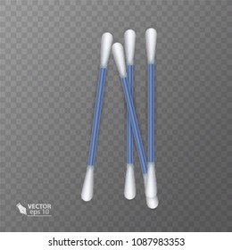 Set of realistic cotton buds. Cotton swabs for ears. Vector