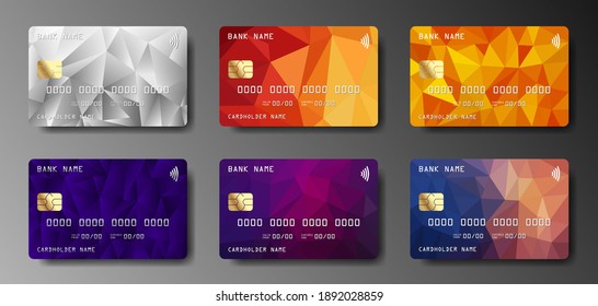 Set of realistic credit card on gray background. Money, payment symbol. Vector illustration