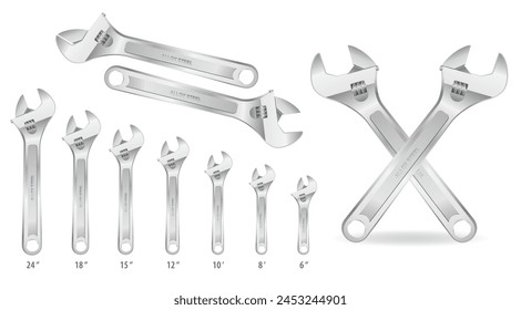 set of realistic crescent wrench isolated. Eps Vector