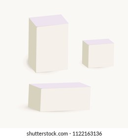 Set of realistic cubes of different shapes and sizes on a white background. 3d illustration for design.