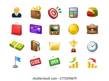 Set of Realistic Cute Business Icons on White Background . Isolated Vector Illustration 