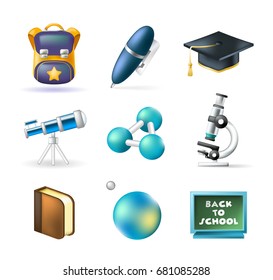 Set of Realistic Cute Elegant Education Icons on White Background . Isolated Vector Illustration 