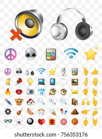 Set of Realistic Cute Elegant Multimedia and Interface Icons on Transparent Background . Isolated Vector Illustration 