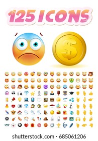 Set of Realistic Cute Icons on White Background . Isolated Vector Illustration 