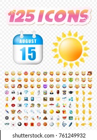 Set of Realistic Cute Icons on Transparent Background . Isolated Vector Illustration 