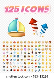Set of Realistic Cute Icons on Transparent Background . Isolated Vector Illustration 