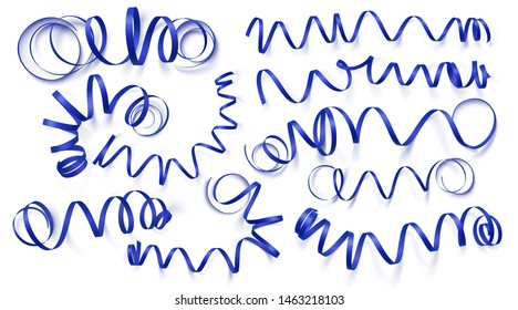Set of realistic dark blue ribbons on white background. Can be used for greeting card, holidays, banners, gifts and etc. Vector illustration.