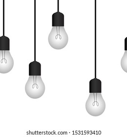 The set of realistic dead lights depends on the wire cable. white insulation.Light bulbs. Vector