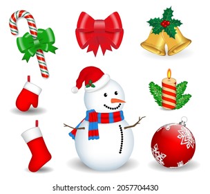 set of realistic decorative christmas isolated or design element christmas theme or christmas ribbon decoration concept. eps vector