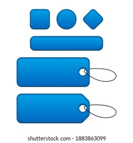 Conjunto de etiquetas, etiquetas y botones de denim realistas. Ilustración vectorial.