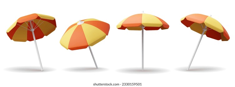 Set of Realistic detailed 3d summer sun umbrella for beach and pool. Summertime travel concept. Vector illustration Isolated on white background