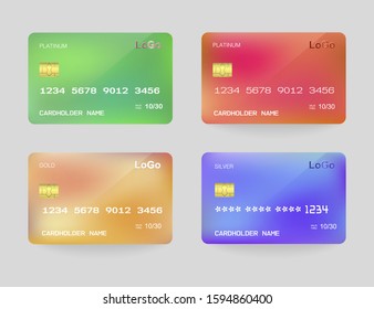 Set of Realistic detailed templates design for Debit card, Credit card. ATM card mockup with gold metal gradient chip.