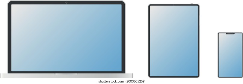 Set of realistic device laptop, notebook and smartphone vector illustration