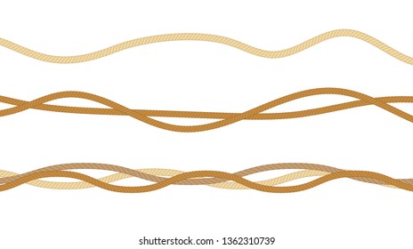 Set of realistic different ropes for decoration and covering on white background. vector illustration.