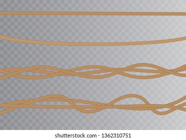 Set of realistic different ropes for decoration and covering on white background. vector illustration.