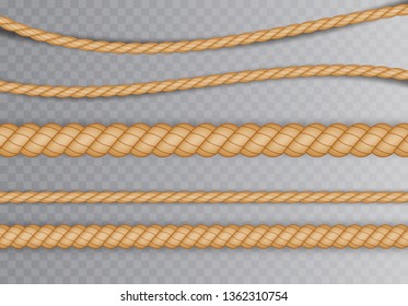 Set of realistic different ropes for decoration and covering on a transparent background.. vector illustration.