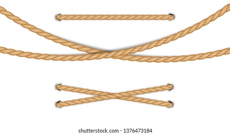 Set of realistic different ropes for decoration and covering on white background. vector illustration.