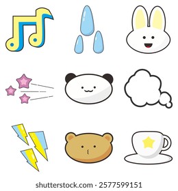set of Realistic doodle cute image character illustration vector 