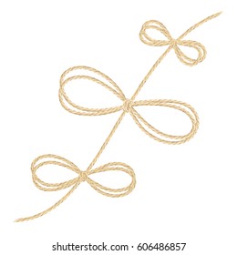A set of realistic double linen string bows. Vector illustration of different types of ribbons and linen string patterns.