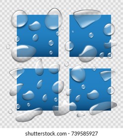 Set of realistic drops on transparent background. Vector illustration