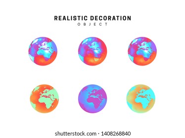 set of realistic earth planets in 3d blue color gradient shade. vector illustration