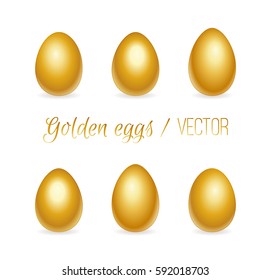 set realistic Easter eggs golden color. Isolated vector for design greeting cards, posters and invitations to an Easter egg hunt