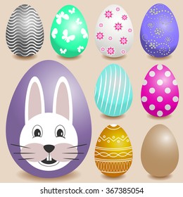 Set of realistic Easter eggs on pink background